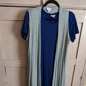 LULAROE Blue Carly Dress and Grey Joy Vest